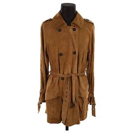 Max & Moi Trench coat de camurça Marrom