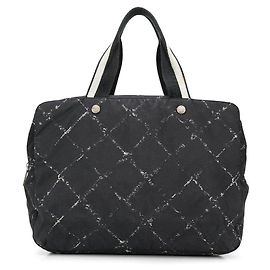 Chanel Dark Blue Fabric Handbag Blue Dark red
