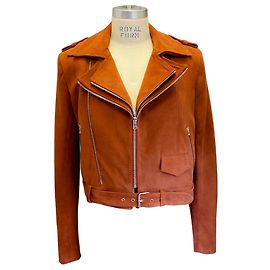 Autre Marque Brandon Maxwell Caramel Suede Double Layer Moto Jacket Brown