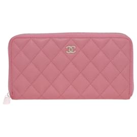 Chanel-Portefeuille long zippé en caviar rose Chanel-Rose