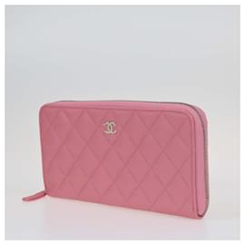 Chanel-Portefeuille long zippé en caviar rose Chanel-Rose