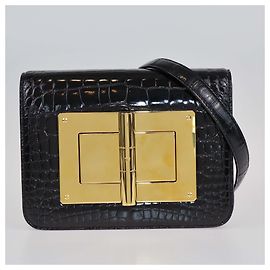 Borsa a spalla Medium Natalia in alligatore nero lucido Tom Ford Nero