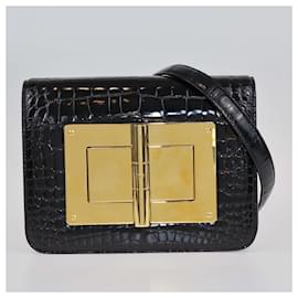 Tom Ford-Sac à épaule Medium Natalia en alligator noir brillant Tom Ford-Noir