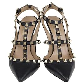 Valentino-Pompes à talons aiguilles à bride de cheville Valentino Black Rockstud-Noir