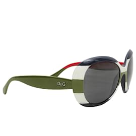 D&G-Red & Multicolor D&G Oversized Striped Sunglasses-Red