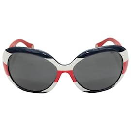 D&G-Red & Multicolor D&G Oversized Striped Sunglasses-Red