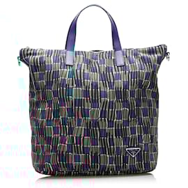 Prada-Blue Prada Tessuto Stampato Satchel-Blue