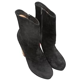Christian Louboutin-Black Christian Louboutin Suede Spike Heel Ankle Boots Size 41.5-Black