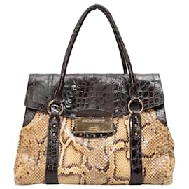 Sac à main à poignée Python Beige & Marron Dolce & Gabbana Beige
