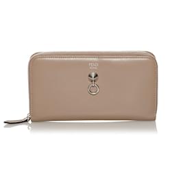 Fendi-Brown Fendi By The Way Leather Long Wallet-Brown