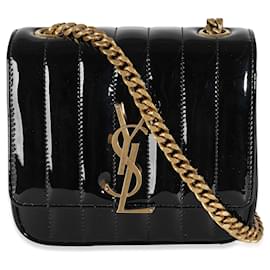 Saint Laurent-Sac à chaîne Small Vicky en cuir verni noir matelassé Monogram de Saint Laurent-Noir