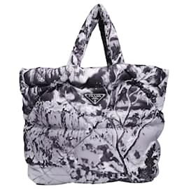 Prada-Prada Re-Nylon Print Padded Tote Bag in Multicolor Nylon-Grey