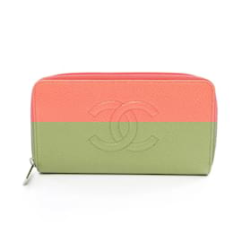 Chanel-Chanel Coco Mark Round Long Wallet in Pink Caviar Leather-Pink