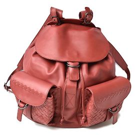Bottega Veneta Leather Backpack Dark Red Unisex Red