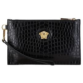 Clutch de couro com estampa de crocodilo Medusa da Versace Preto