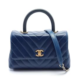 Chanel-Chanel Coco Handle V Stitch Handbag-Blue