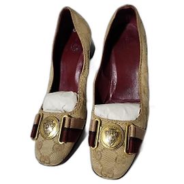 Pompes Gucci Monogram Web Marron/Beige Taille 35,5 Beige