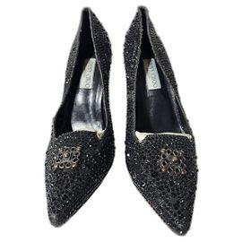 Jimmy Choo Romy 85 Crystal-Embellished Suede Laser-cut Pumps Black Size 41 Black
