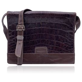 Gianfranco Ferré Vintage Brown Leather Embossed Shoulder Bag Brown