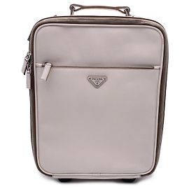 Prada Weiße Saffiano-Leder Rollkoffer Reisetasche Weiß