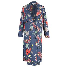 Diane Von Furstenberg Floral Print Double-Breasted Coat in Blue Polyester Other
