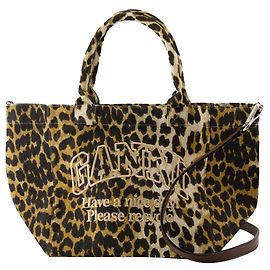 Small Easy Shopper Bag - Ganni - Cotton - Leopard Printed Other Python print
