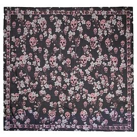 Blossom Skull Scarf - Alexander McQueen - Wool - Black/Pink Black