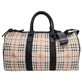Burberry-Burberry Haymarket Check Holdall Bag in Cream Coated Canvas-White,Cream