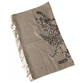 Saint Laurent-Saint Laurent large scarf in wool and silk-Beige
