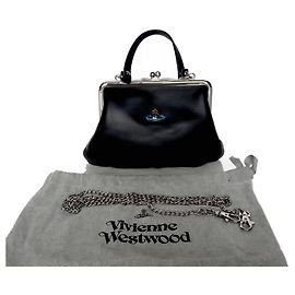 Vivienne Westwood iconic soft black leather handbag with removable chain Black