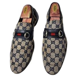 Gucci-Mocassins Gucci VGG em lona e couro com detalhe de ferradura, tamanho 40-Bege