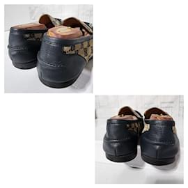Gucci-Gucci VGG Canvas And Leather Horsebit Web Slip On Loafers Size 40-Beige
