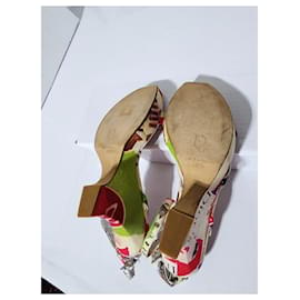 Christian Dior-Christian Dior John Galliano O VICTIM Wedge Sandals Multicolored Size 40.5-Multiple colors