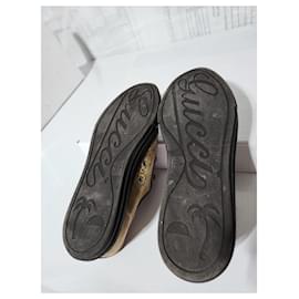 Gucci-Gucci Leather And Monogram Canvas Lace Up Sneakers Brown/Beige Size 7.5-Brown