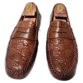 Gucci-Mocasines geométricos de cuero cognac Gucci, marrones, talla 5,5-Castaño