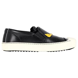 Fendi-Fendi Monster Slip on Sneakers in Black Leather-Black