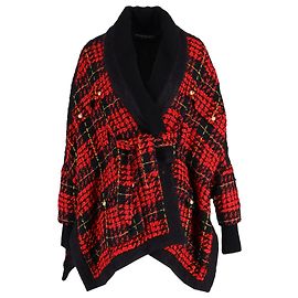Balmain Oversized Tartan Tweed Jacket In Red Polyester Red Dark red