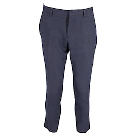 Burberry-Burberry Slim Fit Plaid Trousers in Navy Blue Wool-Blue,Navy blue
