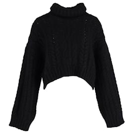 Balmain-Balmain Cable-Knit Turtleneck Sweater in Black Wool-Black
