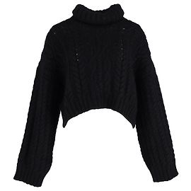 Balmain Kabelstrick Rollkragenpullover aus schwarzer Wolle Schwarz