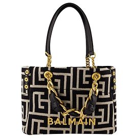Pequeña bolsa shopper suave 1945 - Balmain - Algodón - Marfil/Negro Blanco