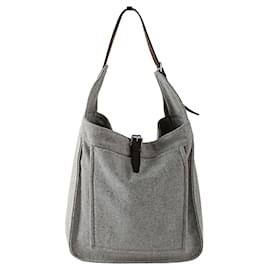 Hermès-Sac à épaule Hermès Marwari GM en laine et cuir-Gris