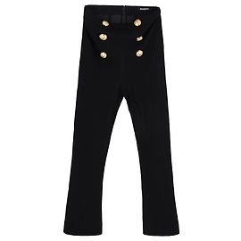 Balmain Hochbundhose mit Knopfdetails aus schwarzem Polyester Schwarz