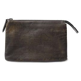 Berluti Men's Calligraphy Tersio Double Zipper Clutch Bag Brown Brown