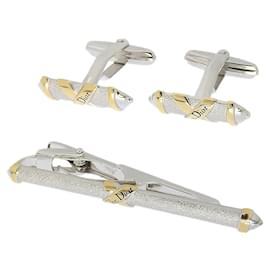 Set di gemelli e spilla per cravatta vintage Christian Dior Argento