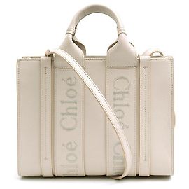 Chloé Chloe Woody Small Tote Bag Gray Leather Grey