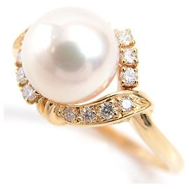 Anel de pérola e diamante K18 Mikimoto 10.5 Dourado