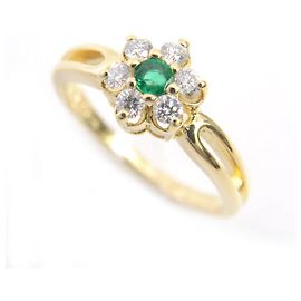 Mikimoto Emerald Diamond Flower Ring K18YG Golden