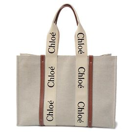 Chloé Chloe Canvas Kalbsleder Woody große Tragetasche Weiß