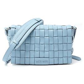 Miu Miu Nappa Leather Woven Shoulder Bag 5BD180 Blue
